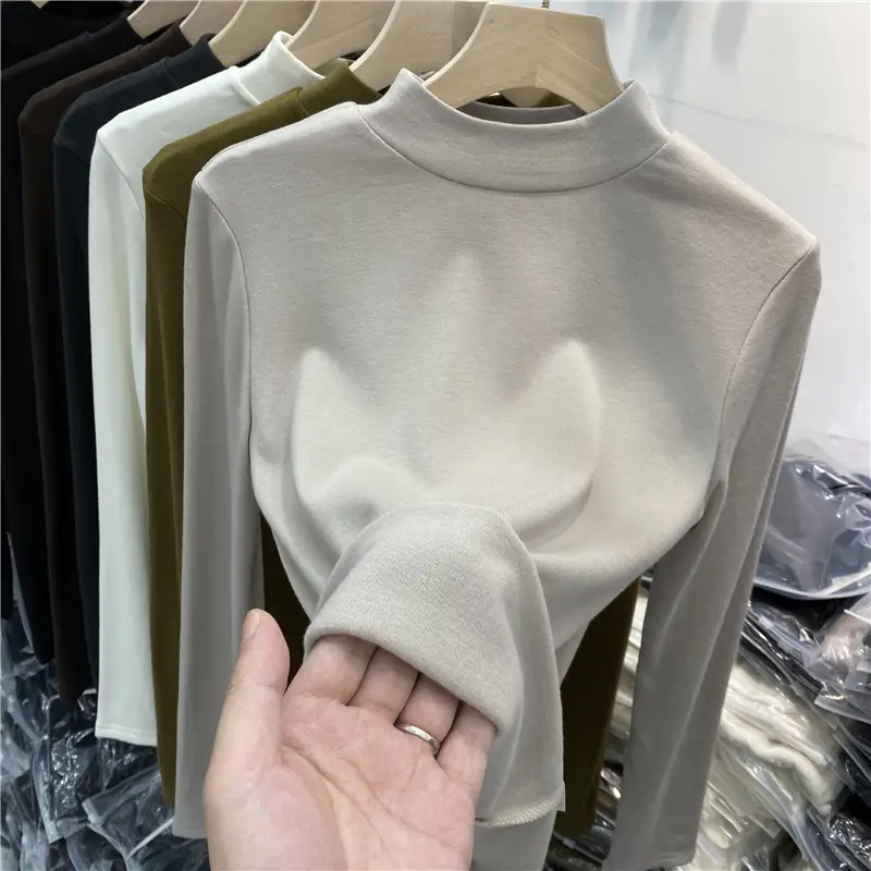 Women's Long Sleeve Fleece T-Shirt Grey 2025 Winter - Image 7