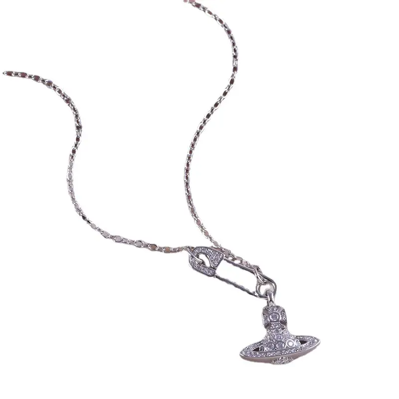 Gold Plated Pin Necklace with Diamond Clavicle Design - Image 5