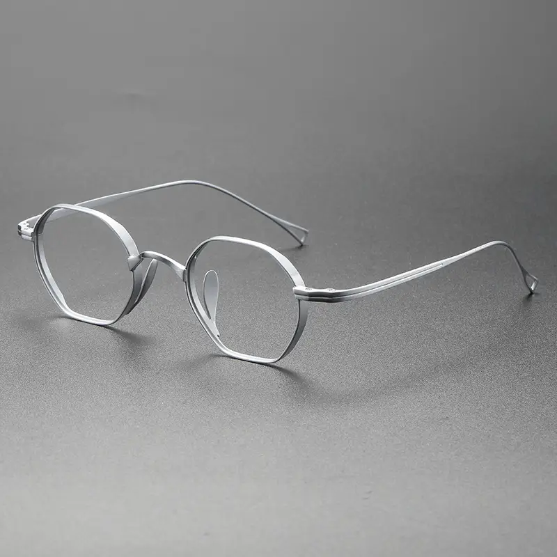 Men's Polygonal Glasses Frame Retro White Silver - Image 4