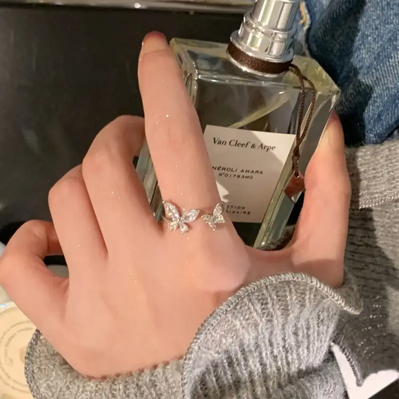 Korean Style Butterfly Ring with Zircon & Light