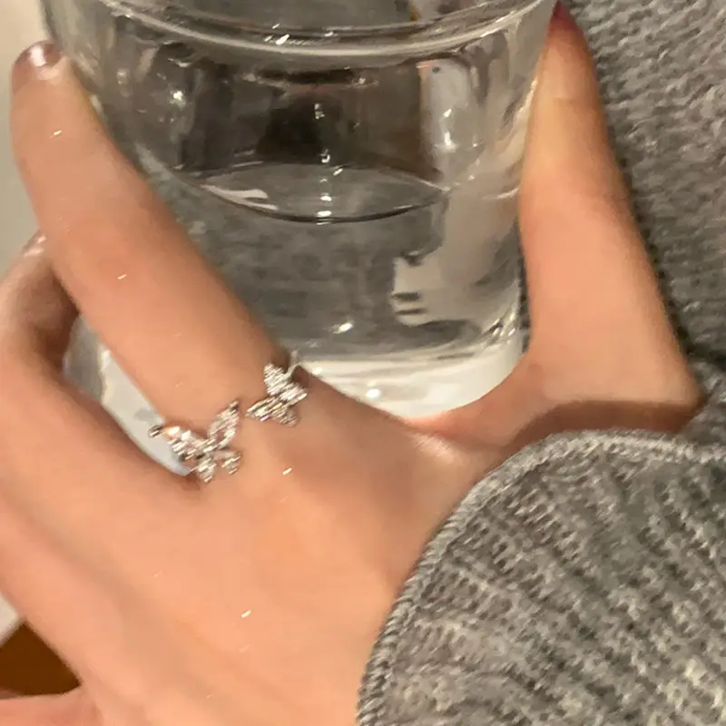 Korean Style Butterfly Ring with Zircon & Light