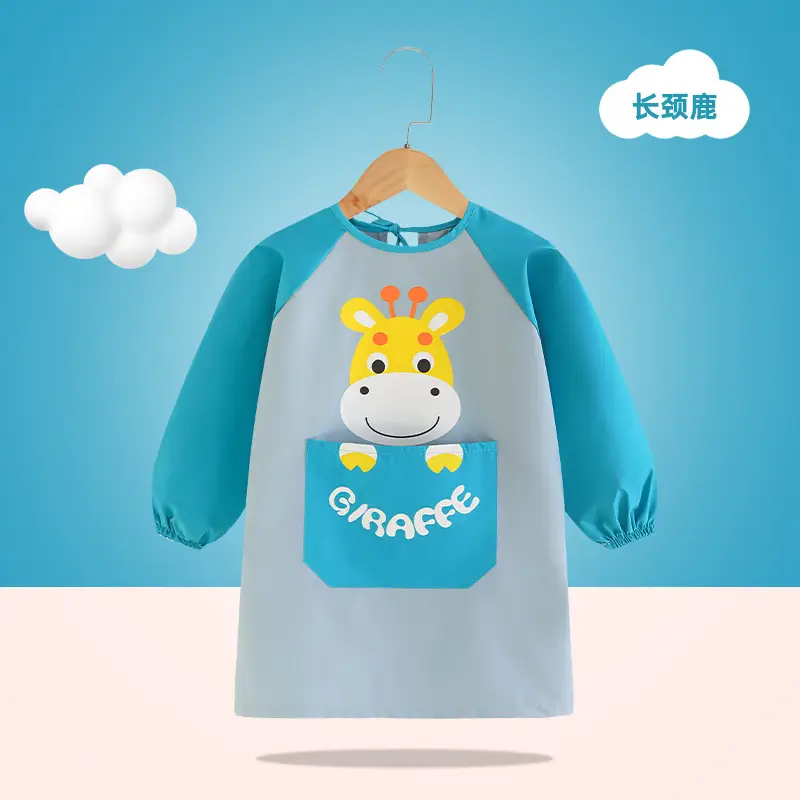 Children's Unicorn Graphic Overcoat Painting Apron Pink - Image 3
