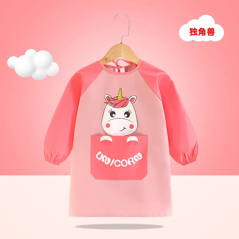 Children's Unicorn Graphic Overcoat Painting Apron Pink - Image 4