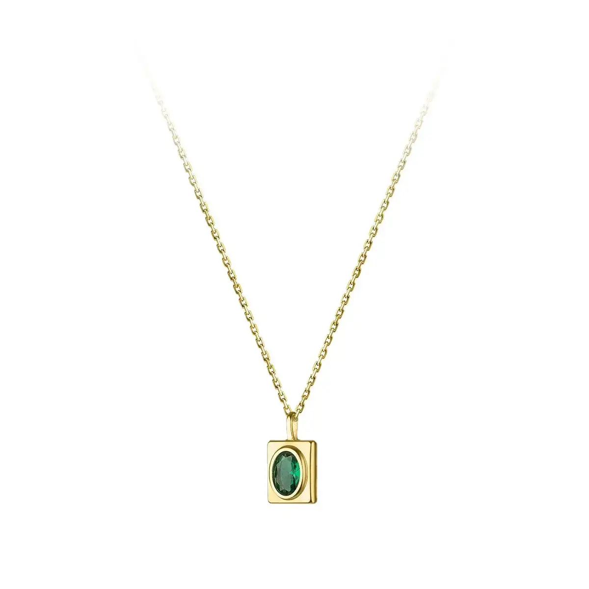 Gold Geometric Green Diamond Necklace for Men Women - Image 5