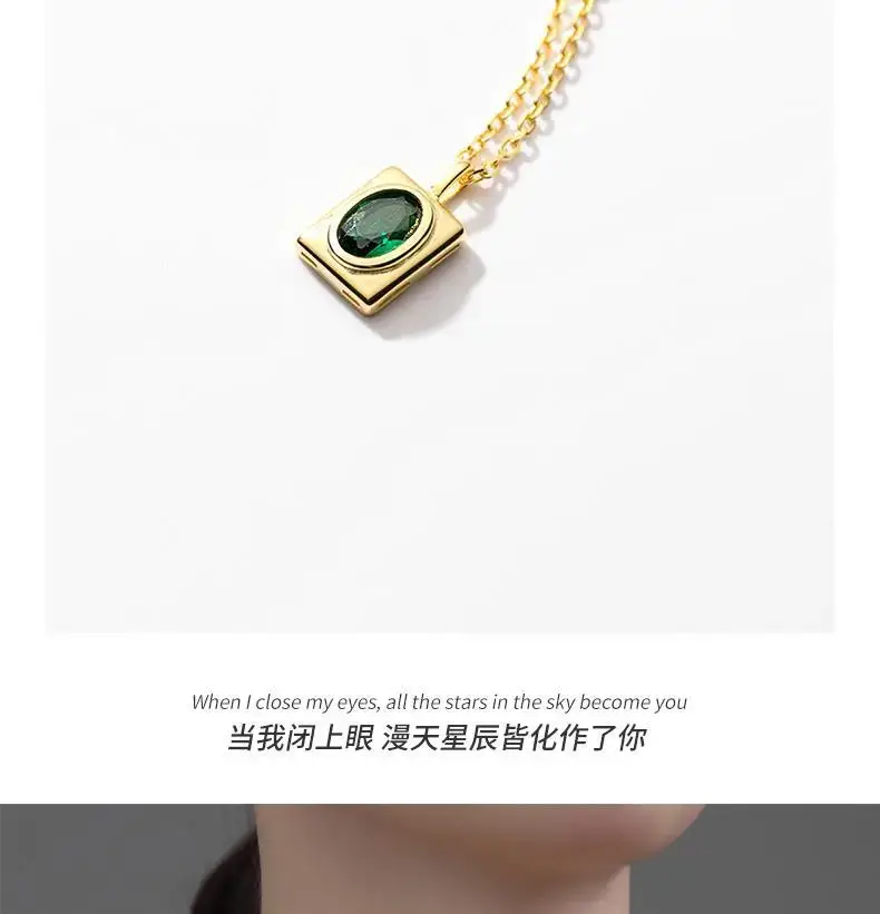 Gold Geometric Green Diamond Necklace for Men Women — feature 6