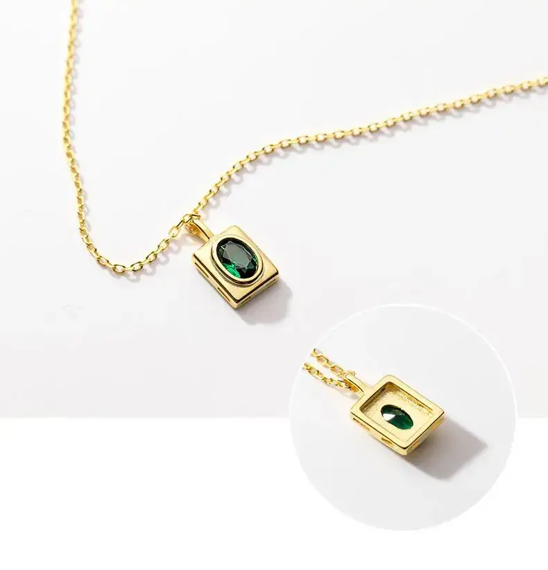 Gold Geometric Green Diamond Necklace for Men Women — feature 9