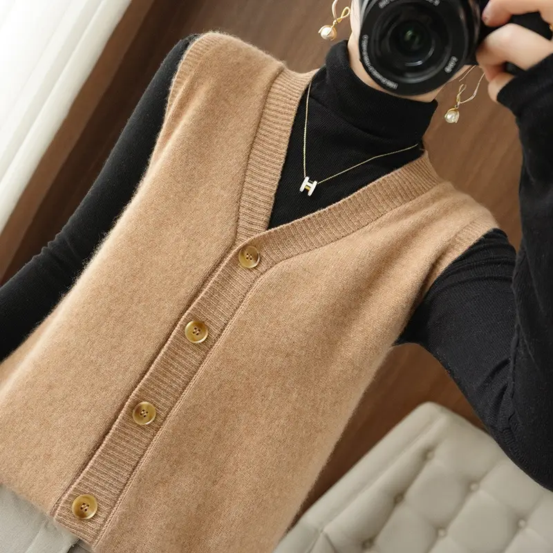 Women V-Neck Sleeveless Vest Winter Sweater Outer - Image 8