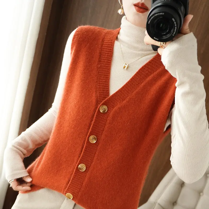 Women V-Neck Sleeveless Vest Winter Sweater Outer - Image 9