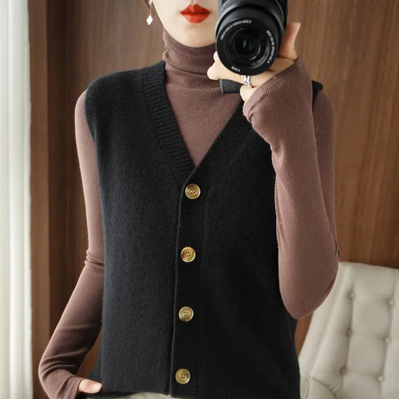 Women V-Neck Sleeveless Vest Winter Sweater Outer - Image 10