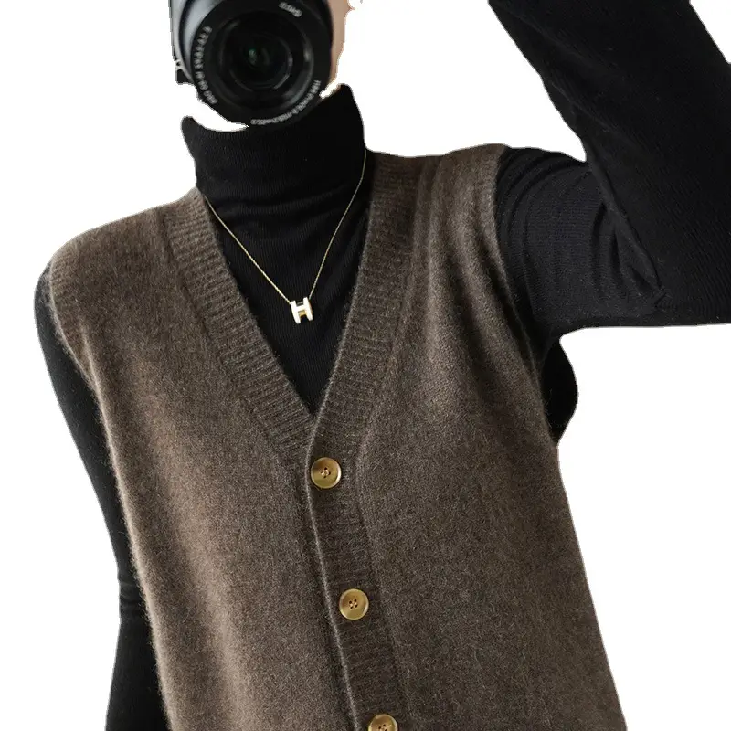 Women V-Neck Sleeveless Vest Winter Sweater Outer - Image 11