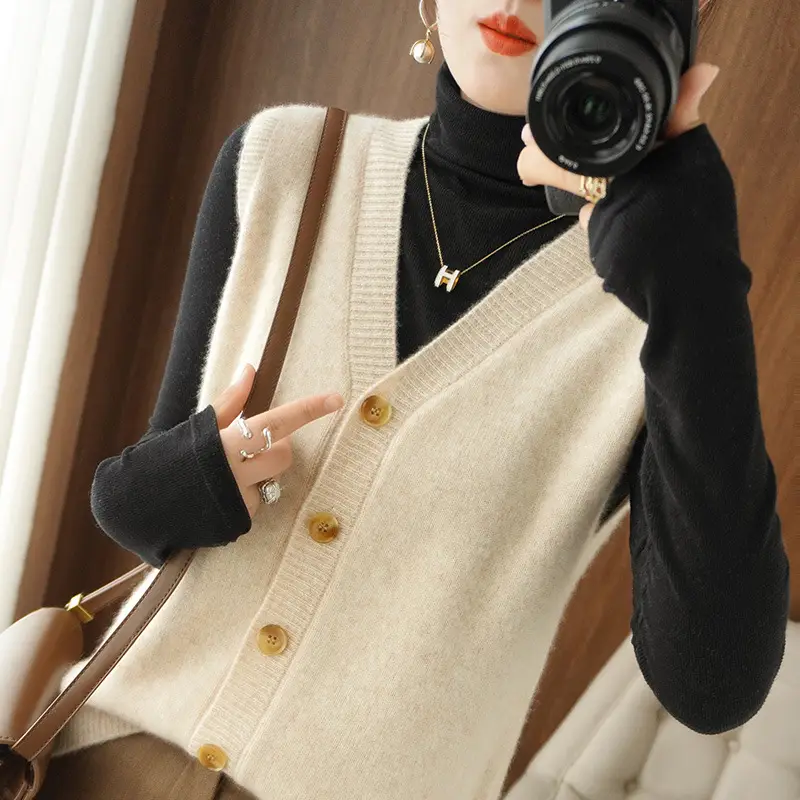 Women V-Neck Sleeveless Vest Winter Sweater Outer - Image 4