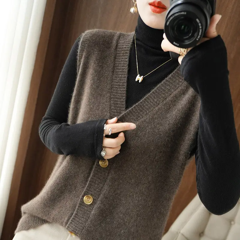Women V-Neck Sleeveless Vest Winter Sweater Outer - Image 5