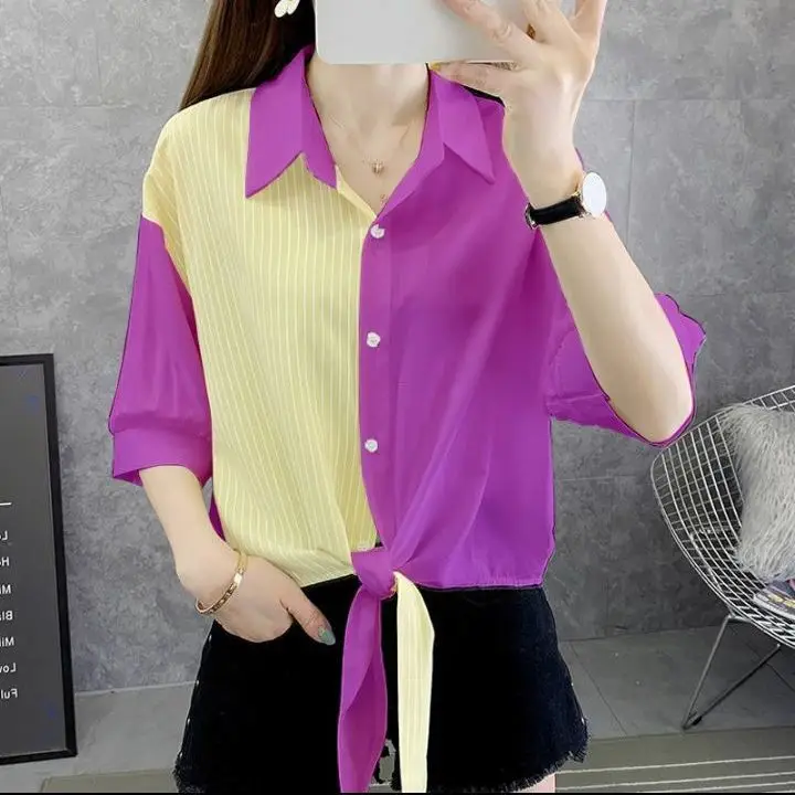 Black Chiffon Tie-Back Shirt Women Small - Image 4