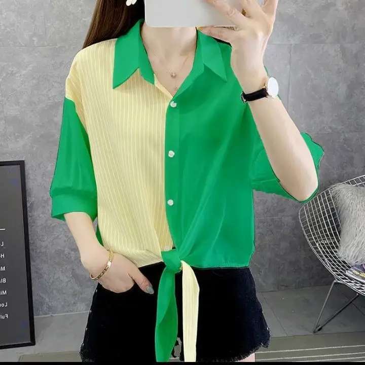 Black Chiffon Tie-Back Shirt Women Small - Image 5