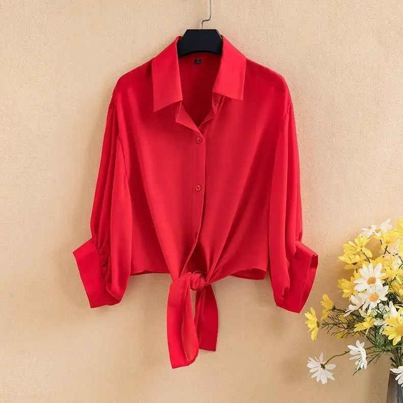Black Chiffon Tie-Back Shirt Women Small - Image 6