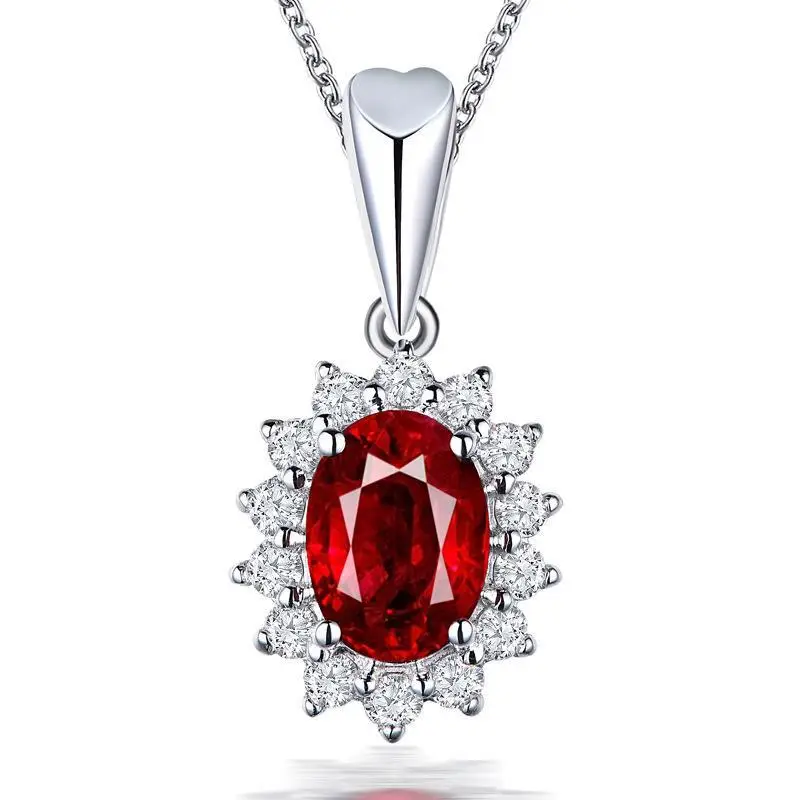 European Princess Ruby Pendant Necklace with Diamond Set
