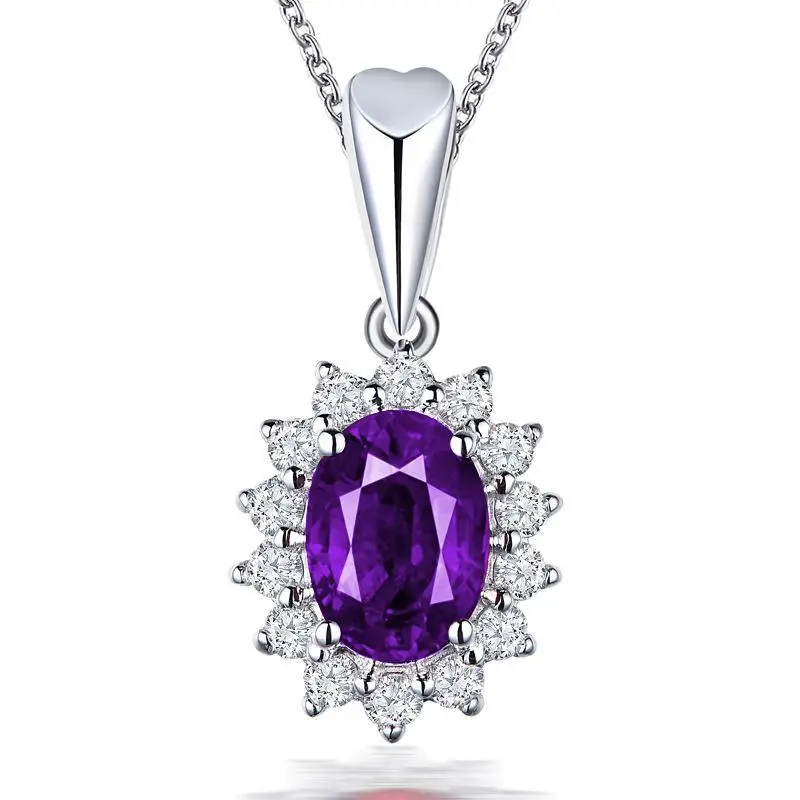 European Princess Ruby Pendant Necklace with Diamond Set