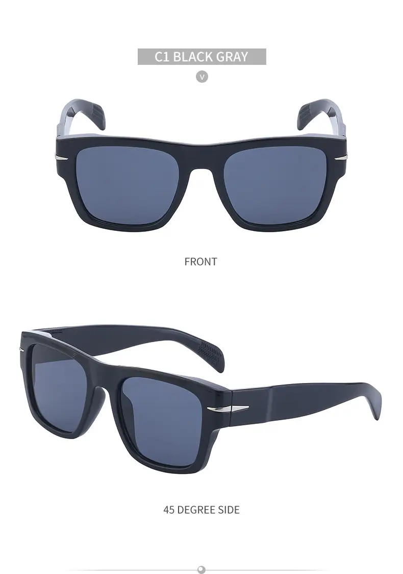 Men Square Frame Retro Sunglasses Black — feature 39