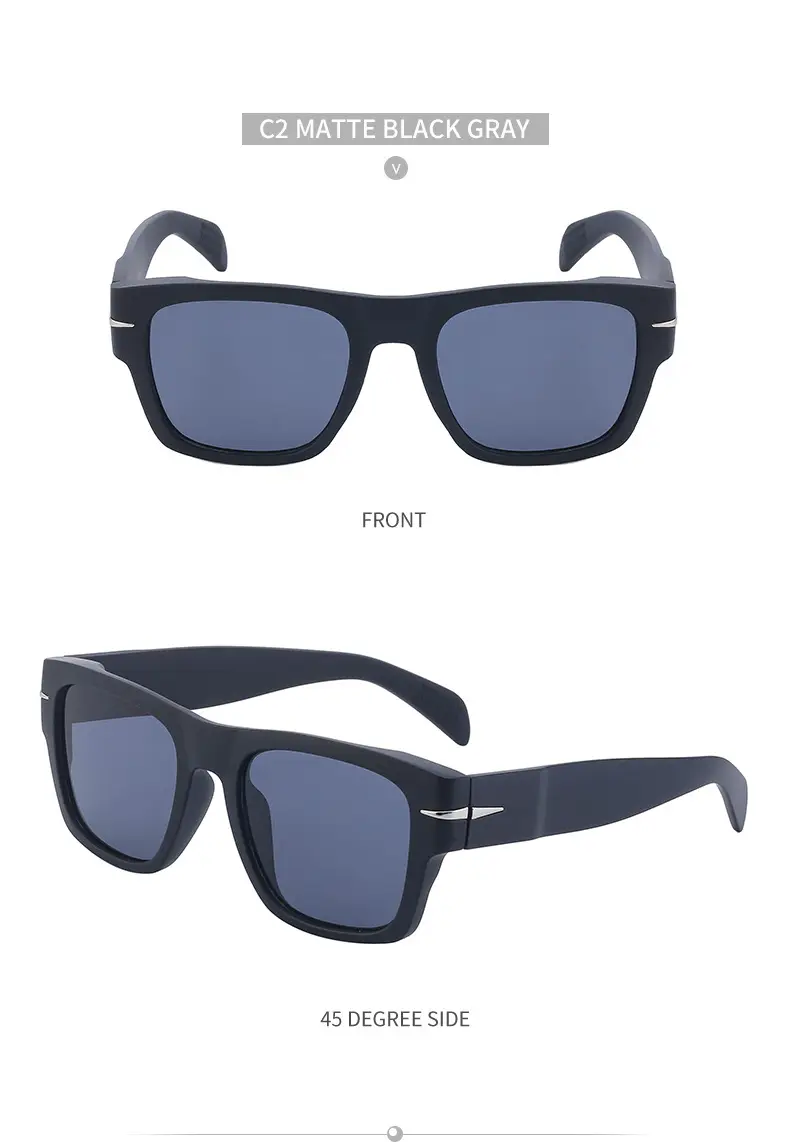 Men Square Frame Retro Sunglasses Black — feature 40