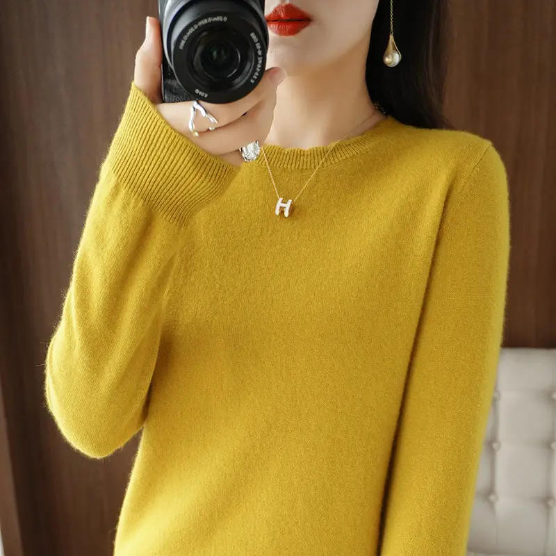 Women's Beige Knit Long Sleeve Pullover Sweater - Image 11