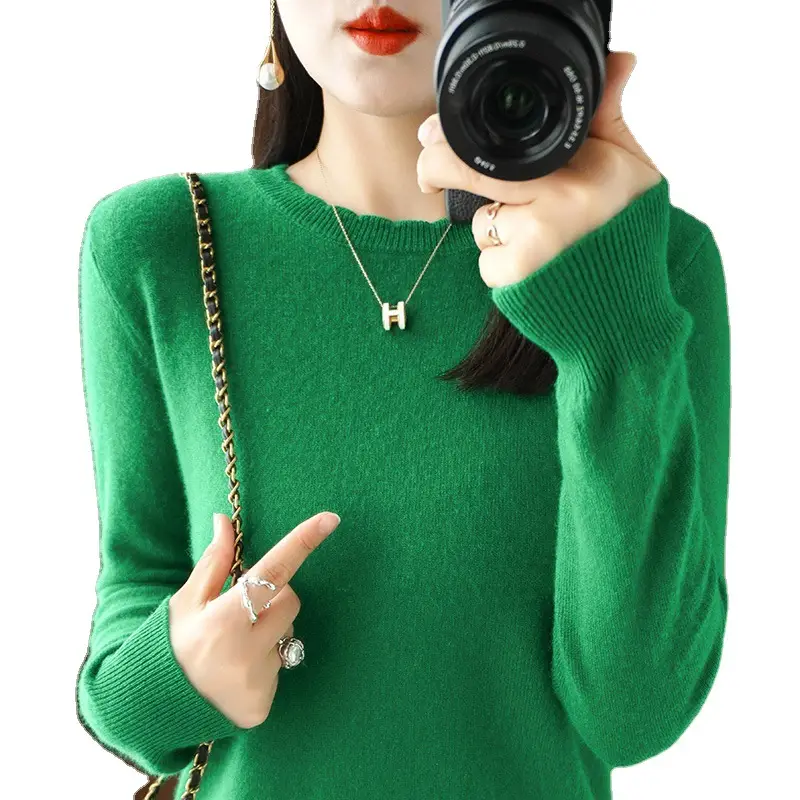 Women's Beige Knit Long Sleeve Pullover Sweater - Image 13