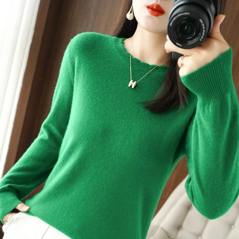 Women's Beige Knit Long Sleeve Pullover Sweater - Image 8