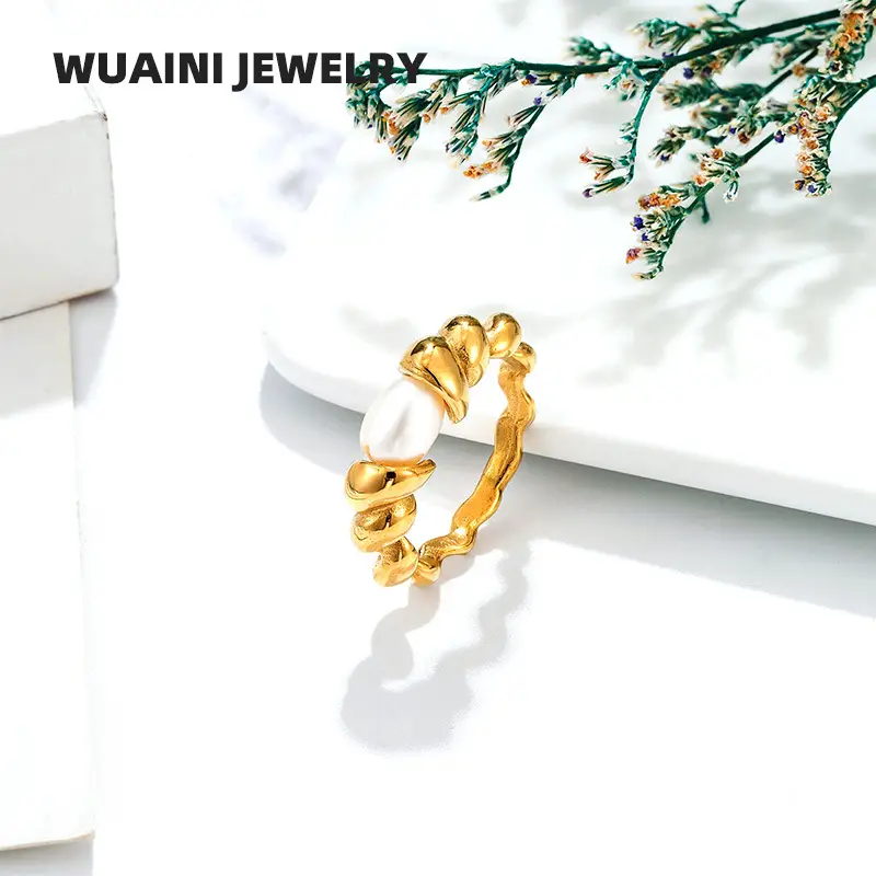 Women's Natural Pearl Ring Gold Titanium Electromagnet — feature 14