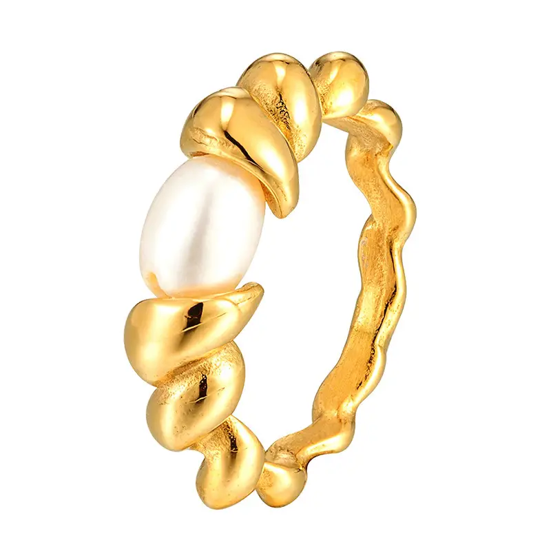Women's Natural Pearl Ring Gold Titanium Electromagnet - Image 8