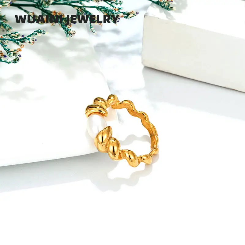 Women's Natural Pearl Ring Gold Titanium Electromagnet — feature 13