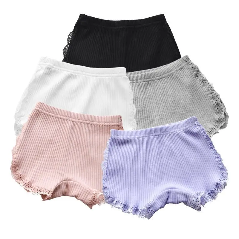 Girls Cotton Safety Shorts Purple Lace Trim