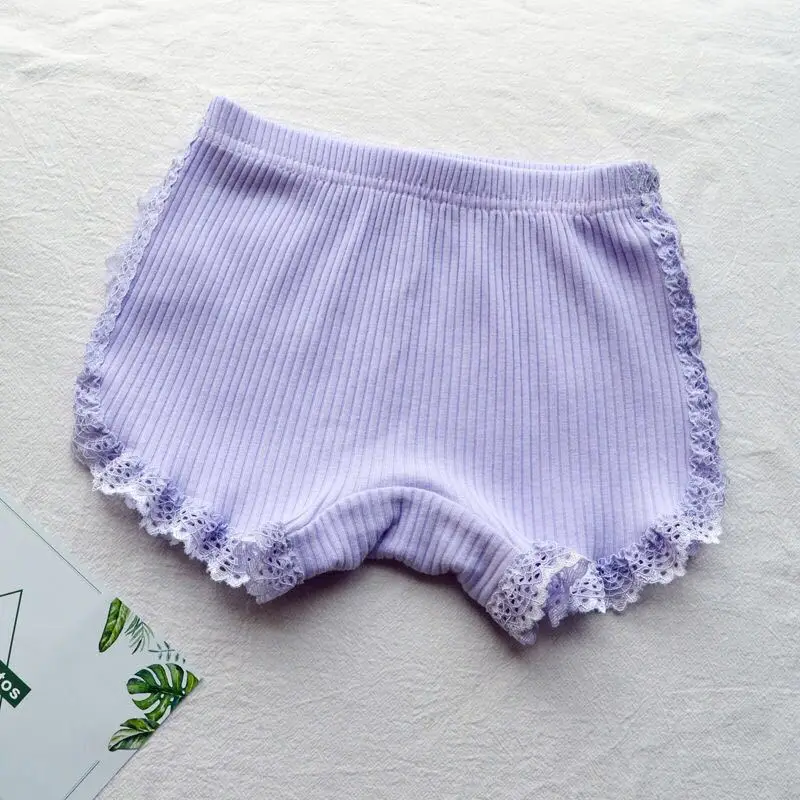 Girls Cotton Safety Shorts Purple Lace Trim