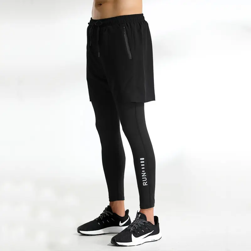 Men's Black Cropped Fake Two-Piece Fitness Shorts - Image 4