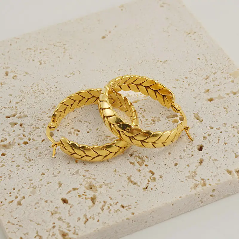 Gold Braided Earrings for Women 18K Stainless Steel - Image 3