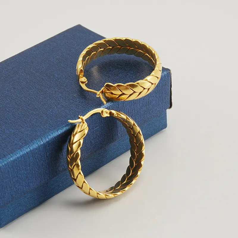 Gold Braided Earrings for Women 18K Stainless Steel - Image 4