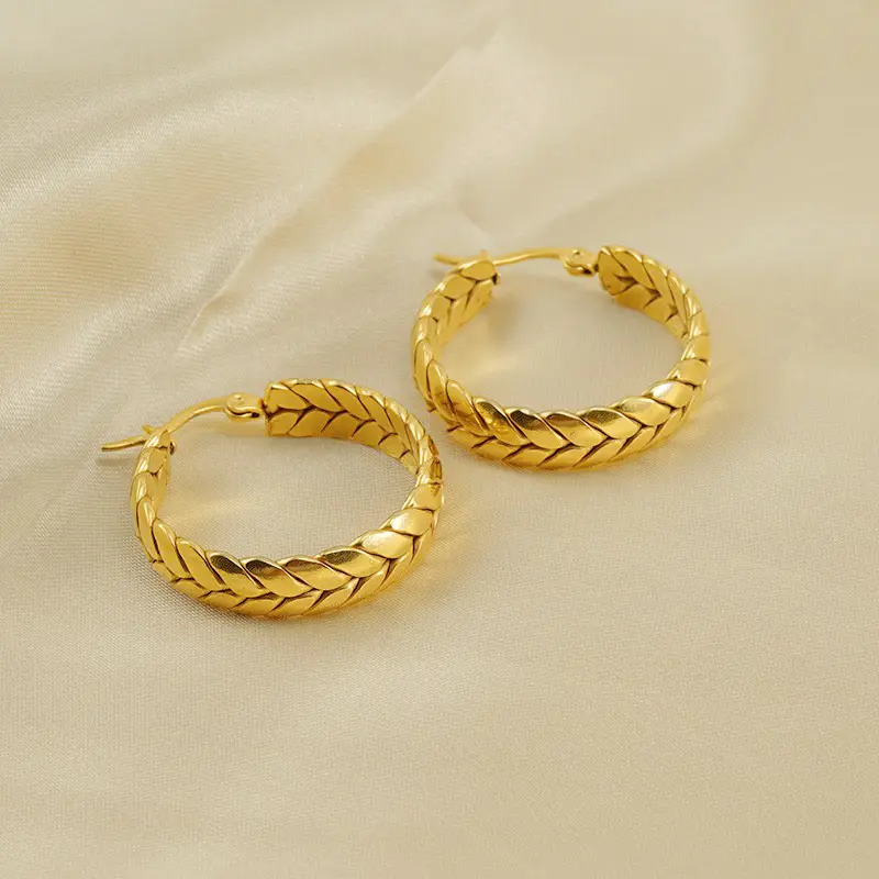 Gold Braided Earrings for Women 18K Stainless Steel - Image 5