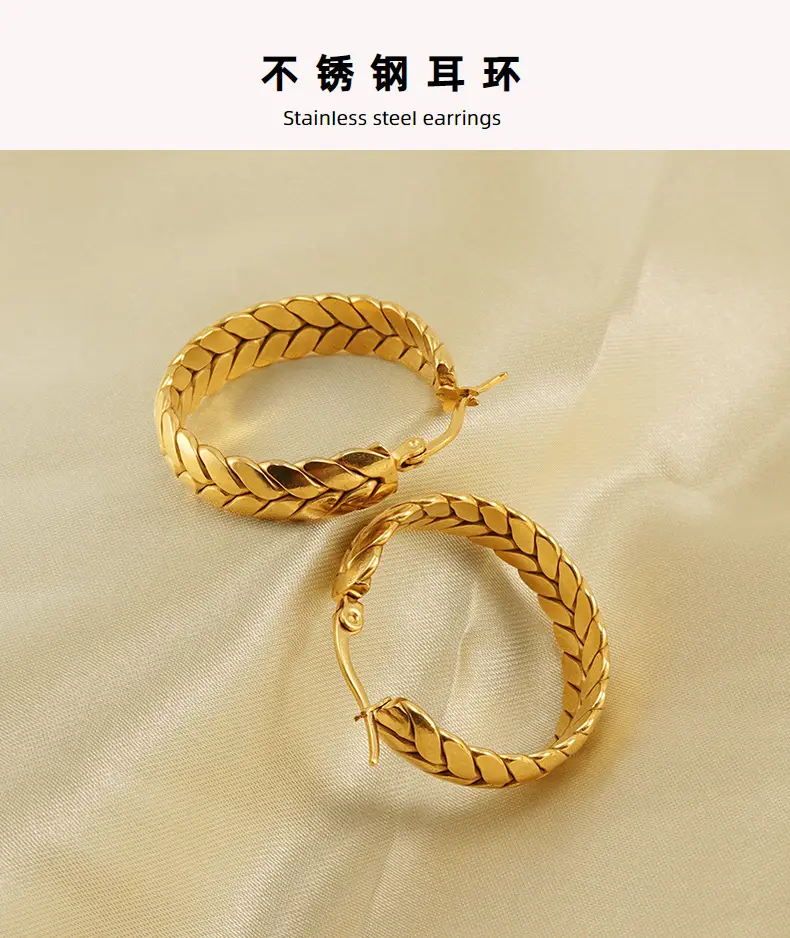 Gold Braided Earrings for Women 18K Stainless Steel — feature 10