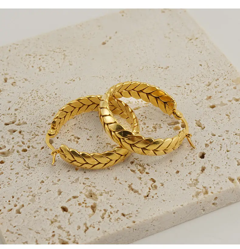 Gold Braided Earrings for Women 18K Stainless Steel — feature 14
