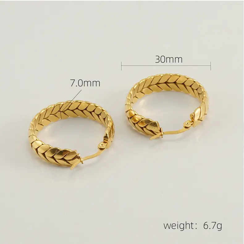 Gold Braided Earrings for Women 18K Stainless Steel — feature 16