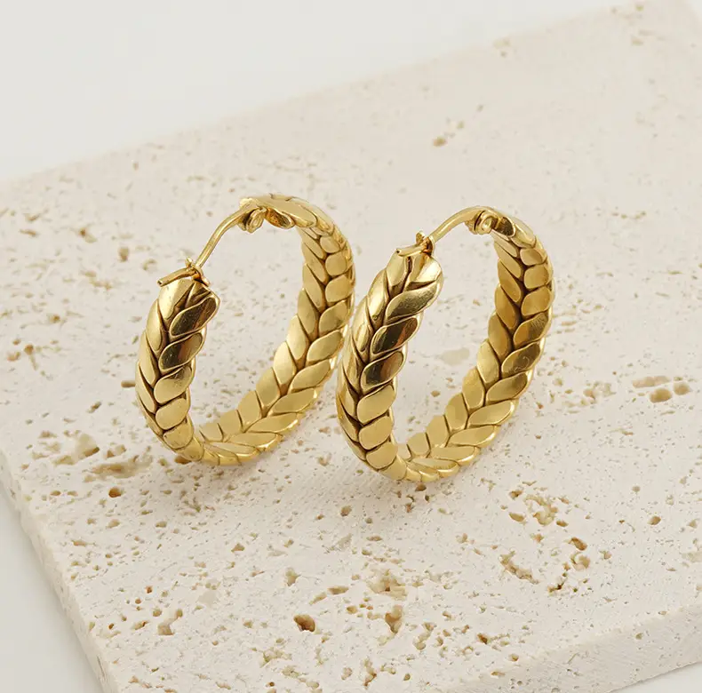 Gold Braided Earrings for Women 18K Stainless Steel — feature 18