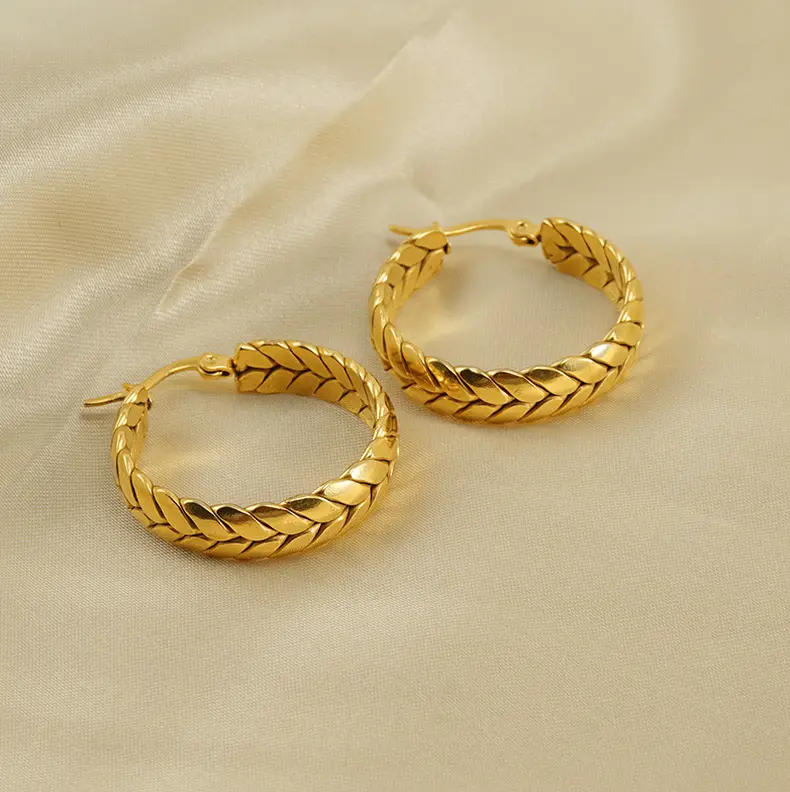 Gold Braided Earrings for Women 18K Stainless Steel — feature 19