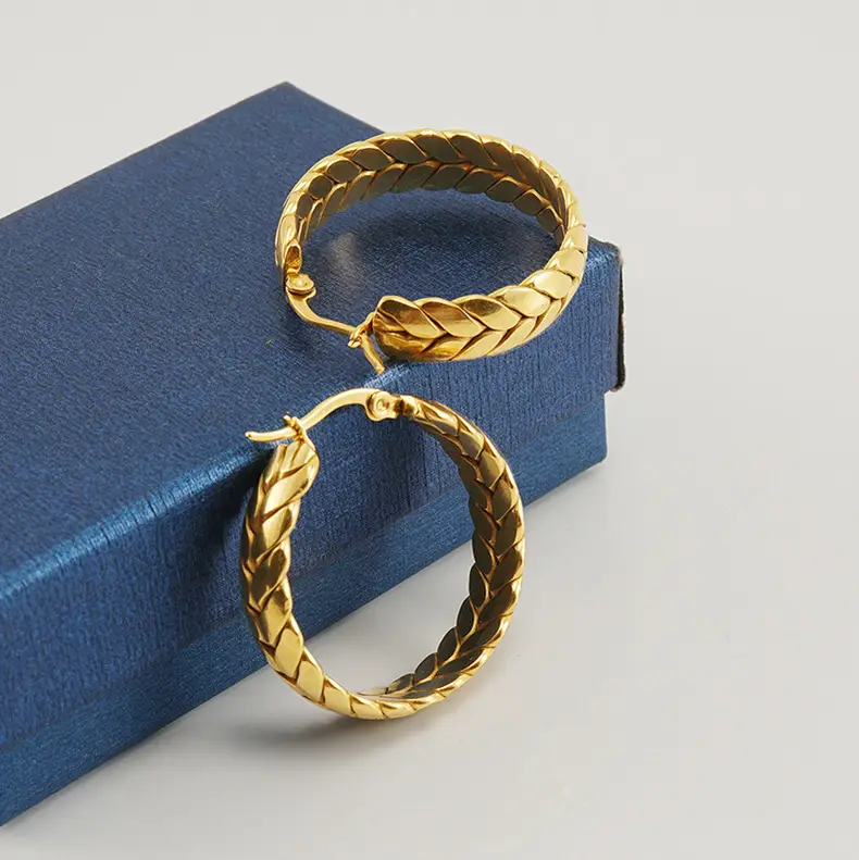 Gold Braided Earrings for Women 18K Stainless Steel — feature 20