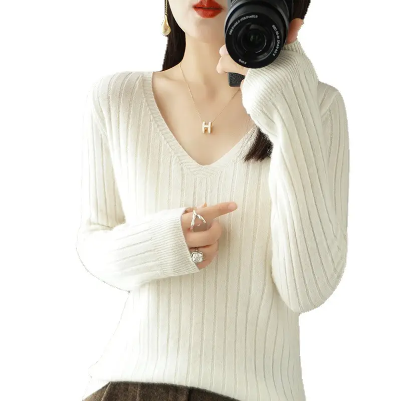 Black V Neck Knit Pullover Women Autumn Winter - Image 26