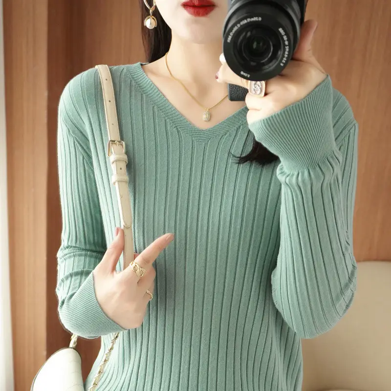 Black V Neck Knit Pullover Women Autumn Winter - Image 10