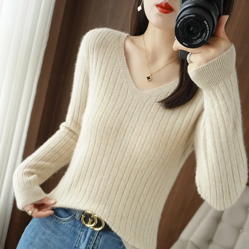 Black V Neck Knit Pullover Women Autumn Winter - Image 11