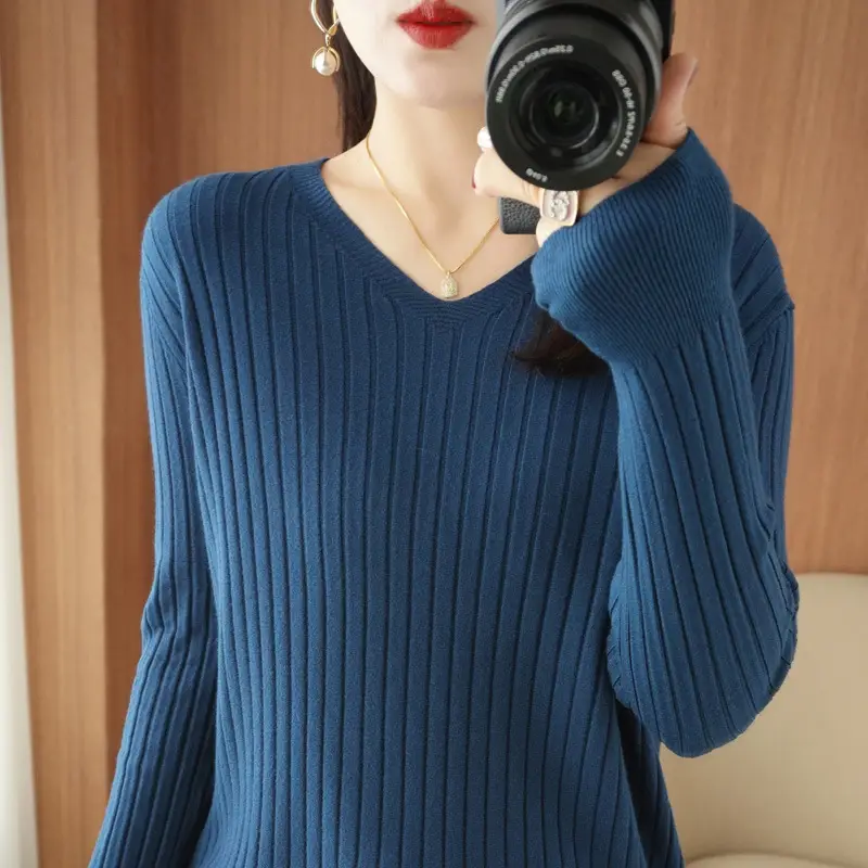 Black V Neck Knit Pullover Women Autumn Winter - Image 12