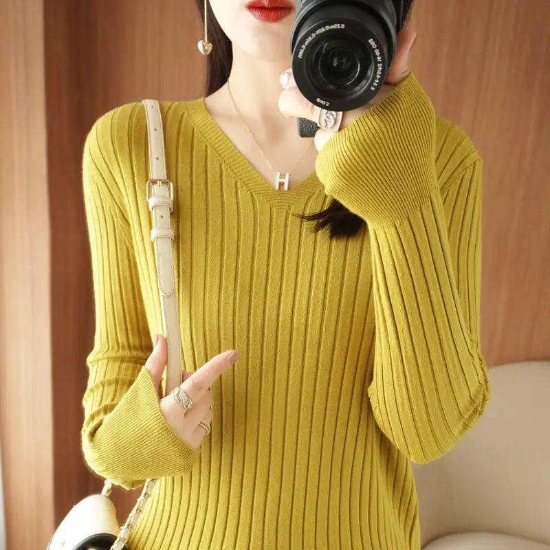 Black V Neck Knit Pullover Women Autumn Winter - Image 13
