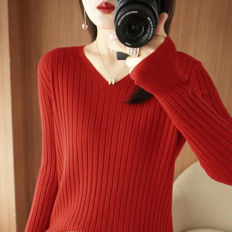 Black V Neck Knit Pullover Women Autumn Winter - Image 14