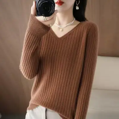 Black V Neck Knit Pullover Women Autumn Winter - Image 16