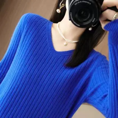 Black V Neck Knit Pullover Women Autumn Winter - Image 17