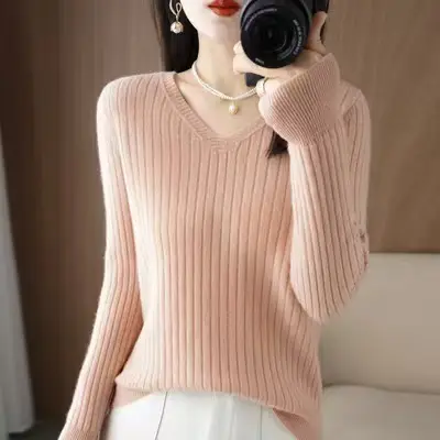 Black V Neck Knit Pullover Women Autumn Winter - Image 18